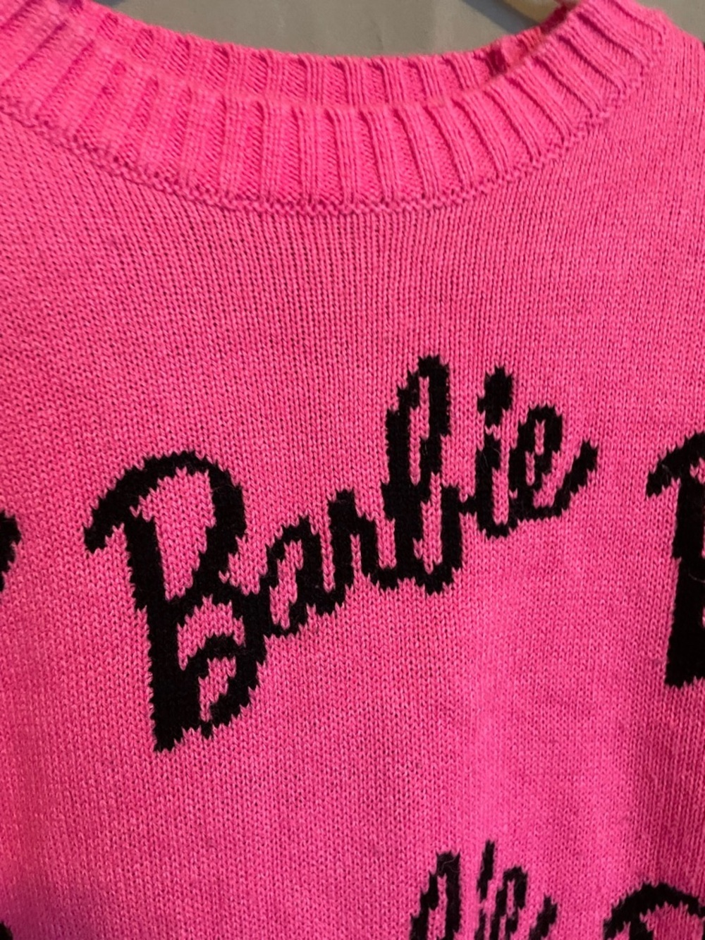 Barbie Printed Pink Crewneck Sweater with Black Script - Picture 3 of 5